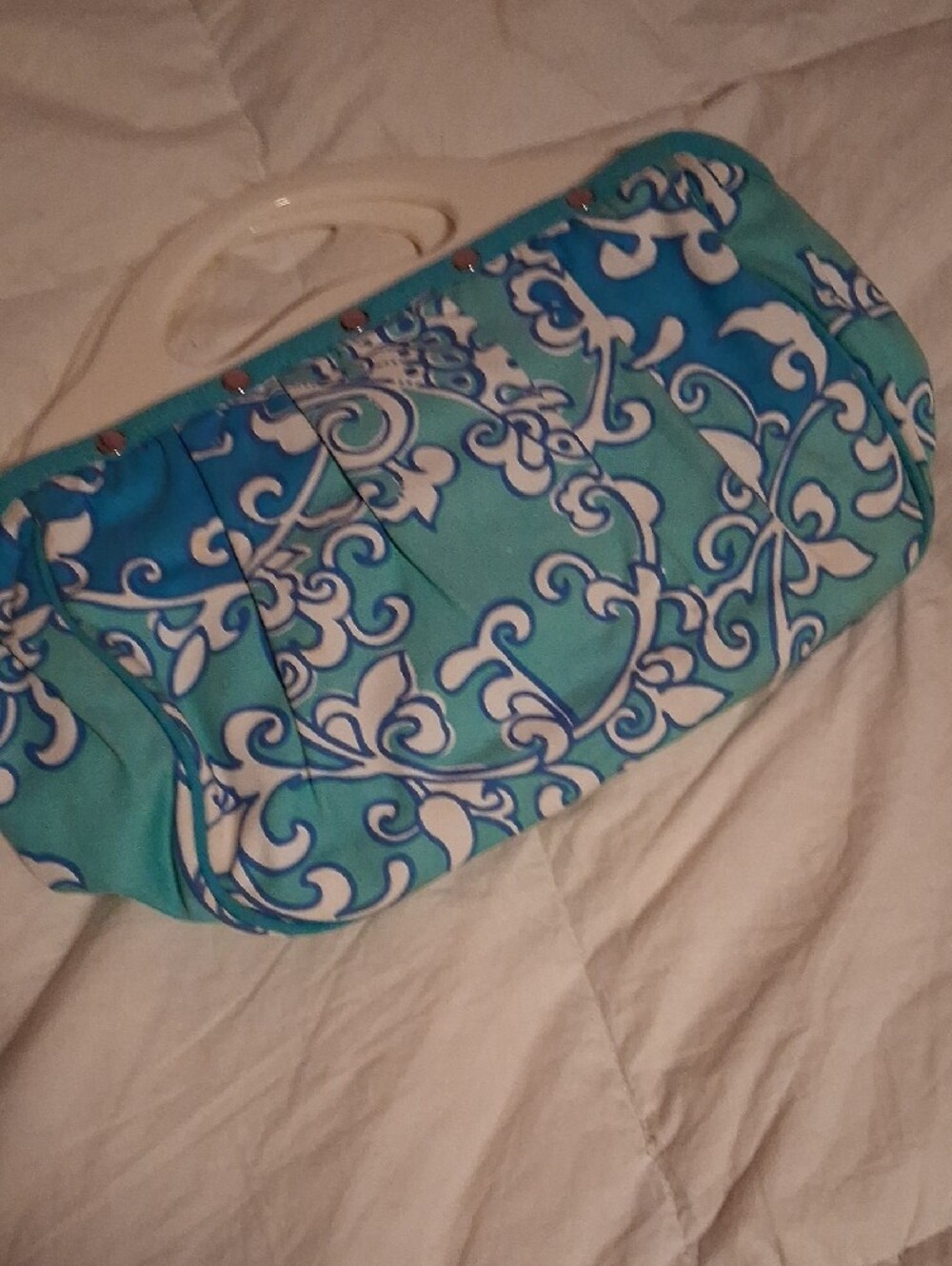 Turquoise Swirl Hand Bag with Cream Handles Lilly Pulitzer - Picture 9 of 13